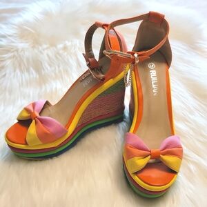 Ruilian Women's Multicolor Colorblock Ankle Strap Wedge Sandals Size 41